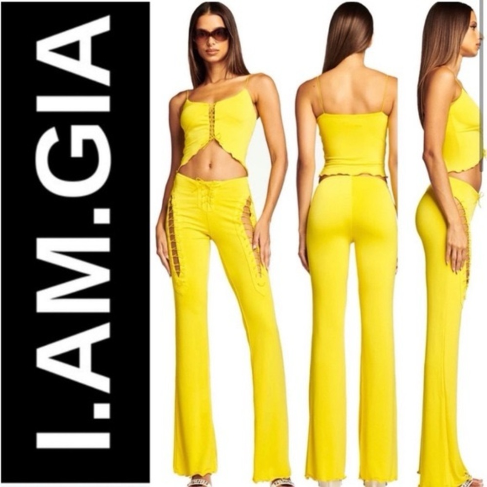 Low Rise Flair Cutout Bright Yellow Pants